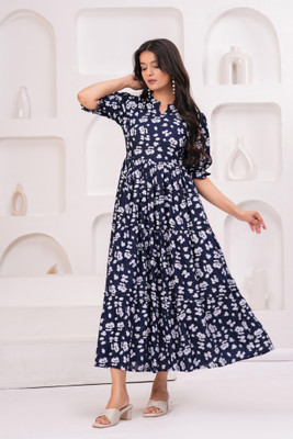 KANIW Women Gown Blue Maxi/Full Length Dress