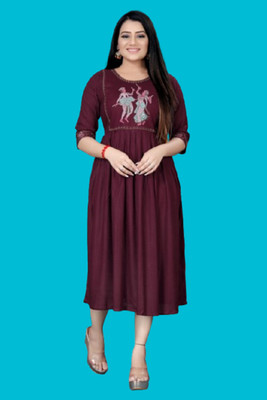 DICHIKA Fashion Women Fit and Flare Maroon Knee Length Dress