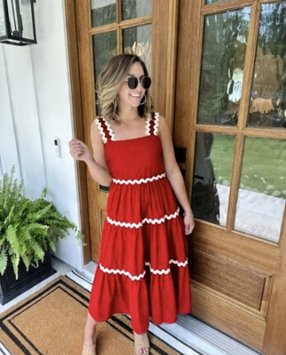 KSM Women Fit and Flare Red Maxi/Full Length Dress