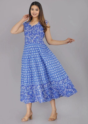 touchpix Women Fit and Flare Multicolor Midi/Calf Length Dress