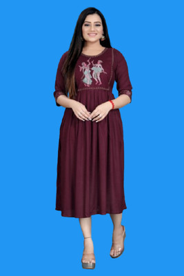 DICHIKA enterprise Women Fit and Flare Maroon Midi/Calf Length Dress