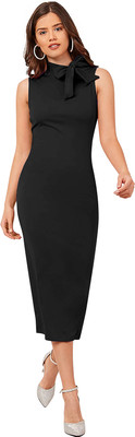 Dhruvil Impex Women Bodycon Black Below Knee Dress