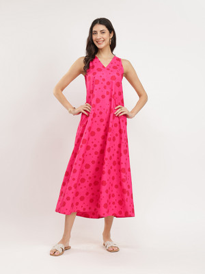 Pink Fort Women A-line Pink Midi/Calf Length Dress