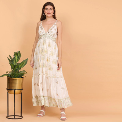 Majestic By Baani Women Maxi White Full Length Dress