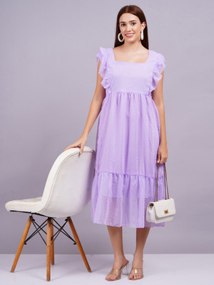 Highlight fashion export Women Fit and Flare Purple Midi/Calf Length Dress