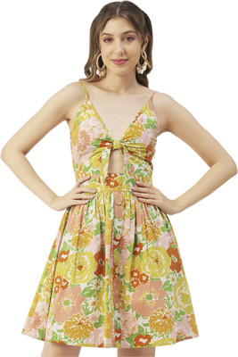 moomaya Women A-line Multicolor Above Knee/Mid Thigh Length Dress