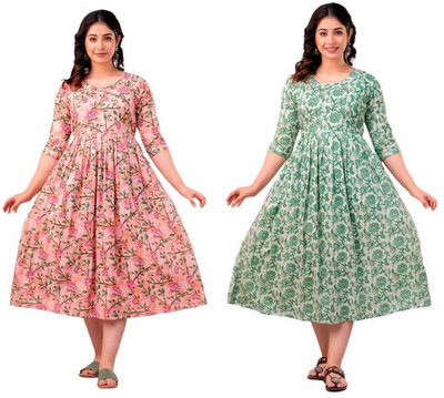 Moda Rapido Women Fit and Flare Multicolor Midi/Calf Length Dress