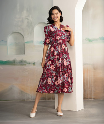 AASK Women Fit and Flare Purple Midi/Calf Length Dress