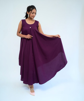 diyaz Women Fit and Flare Purple Midi/Calf Length Dress