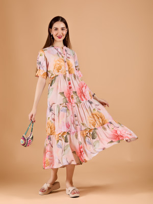 AmarAsha Women Fit and Flare Multicolor Below Knee Dress