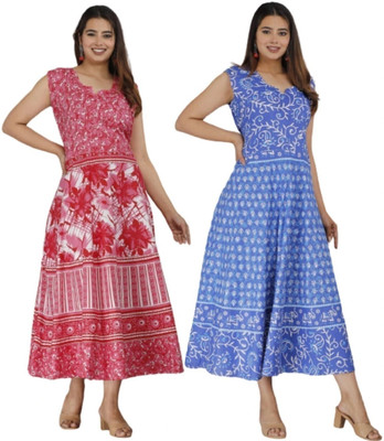 Namokarhub Women Fit and Flare Multicolor Midi/Calf Length Dress