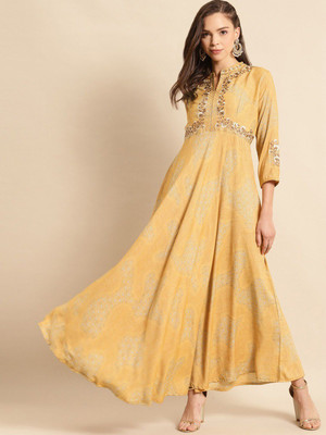 all about you Women Maxi Yellow Full Length Dress