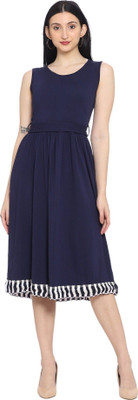 ROARERSS Women Fit and Flare Dark Blue Knee Length Dress