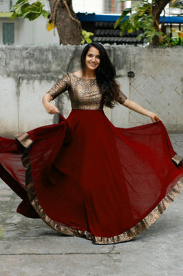TADKESHVAR Women Fit and Flare Red Maxi/Full Length Dress