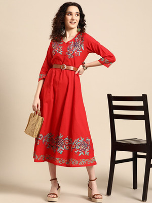 Sangria Women A-line Red Midi/Calf Length Dress