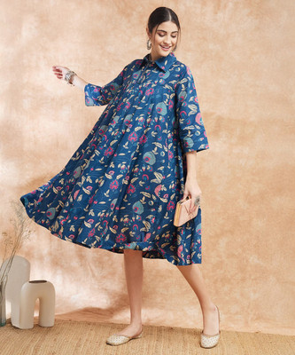 Lovelight Women Fit and Flare Blue Below Knee Dress