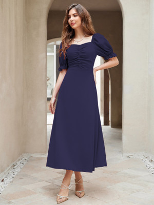 Sugathari Women A-line Dark Blue Midi/Calf Length Dress