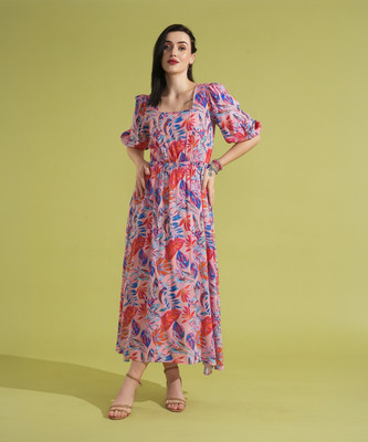 Globus Women Fit and Flare Pink Maxi/Full Length Dress