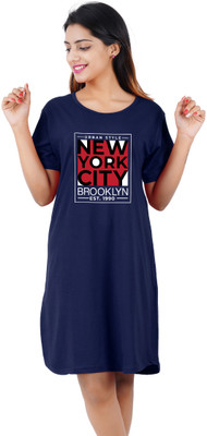 BEFLI Women T Shirt Blue Above Knee/Mid Thigh Length Dress