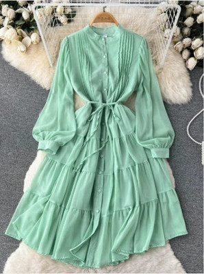 Barmaanic Women Asymmetric Light Green Above Knee/Mid Thigh Length Dress
