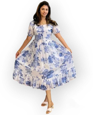 FFCreation Women Fit and Flare Multicolor Midi/Calf Length Dress