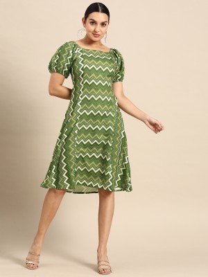 ANOUK Women A-line Green, Yellow, White Dress