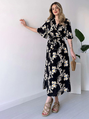 Lakira Women Maxi Blue, Black Midi/Calf Length Dress