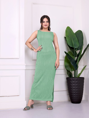 EKASYA Women Bodycon Light Green Maxi/Full Length Dress