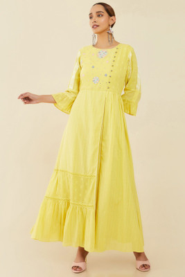 soch Women Ethnic Dress Yellow Maxi/Full Length Dress