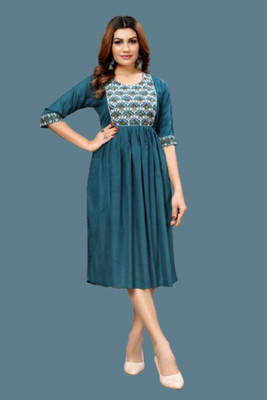 DICHIKA enterprise Women Fit and Flare Blue Midi/Calf Length Dress