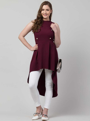 SAKSHI TRADER Women High Low Purple Knee Length Dress