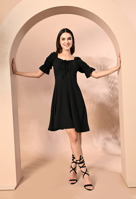 SAKSHI TRADER Women A-line Black Knee Length Dress