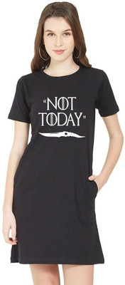HouseOfCommon Women T Shirt Black Above Knee/Mid Thigh Length Dress