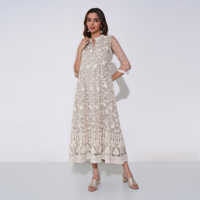 Rangmanch by Pantaloons Women A-line White Maxi/Full Length Dress