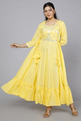 Highlight fashion export Women Gathered Yellow Dress