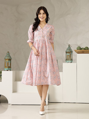 Stylum Women Fit and Flare Pink Midi/Calf Length Dress