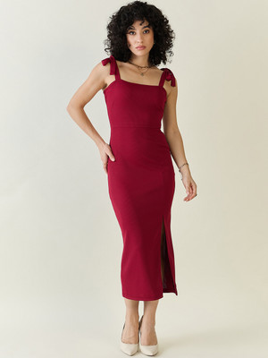 AAYU Women Bodycon Maroon Maxi/Full Length Dress