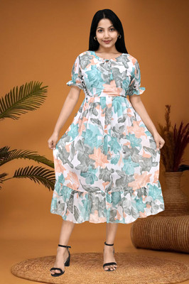 AMORE CREATION Women A-line Multicolor Midi/Calf Length Dress