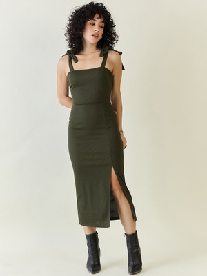 AAYU Women Bodycon Green Maxi/Full Length Dress