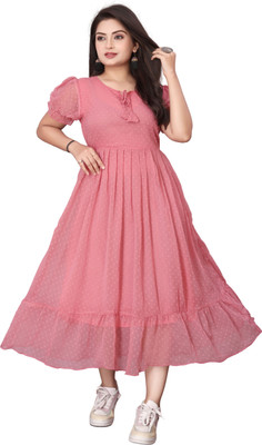 HouseOfCommon Women A-line Pink Maxi/Full Length Dress