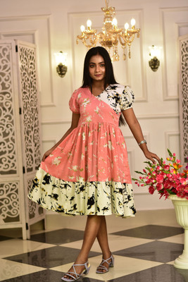 AANAYA S FASHION Women Fit and Flare Multicolor Knee Length Dress