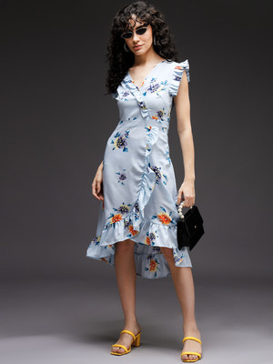 Emeros Women A-line Light Blue Knee Length Dress