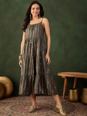Sangria Women Fit and Flare Grey Midi/Calf Length Dress
