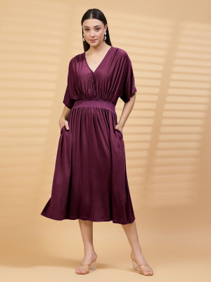 Zelena Women A-line Red Midi/Calf Length Dress