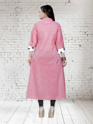 Texpa Pl Women Printed Straight Kurta(Pink, White)