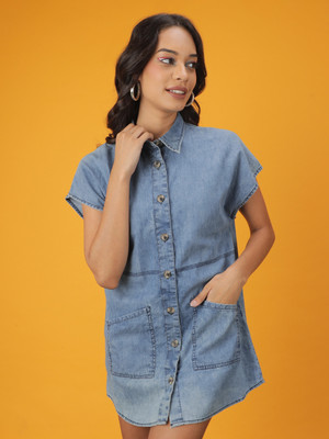 The Indian Garage Co. -Freehand Women Shirt Blue Above Knee/Mid Thigh Length Dress