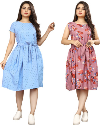 fashionwrld Women Fit and Flare Multicolor Knee Length Dress