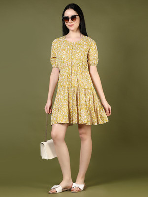 V-MART Women A-line Yellow Knee Length Dress