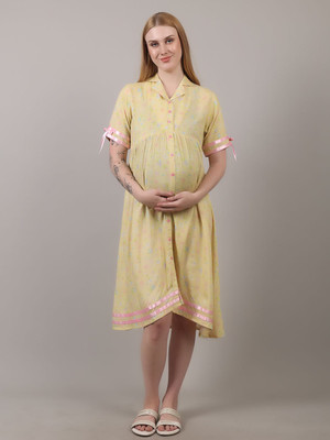 zifaza Women Maxi Yellow Knee Length Dress