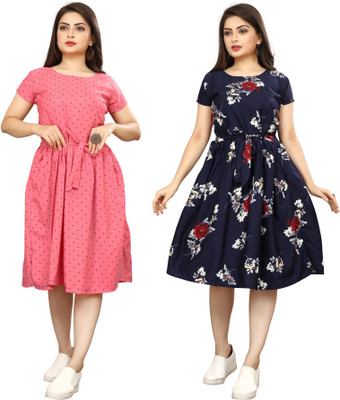 HouseOfCommon Women Fit and Flare Black Below Knee Dress